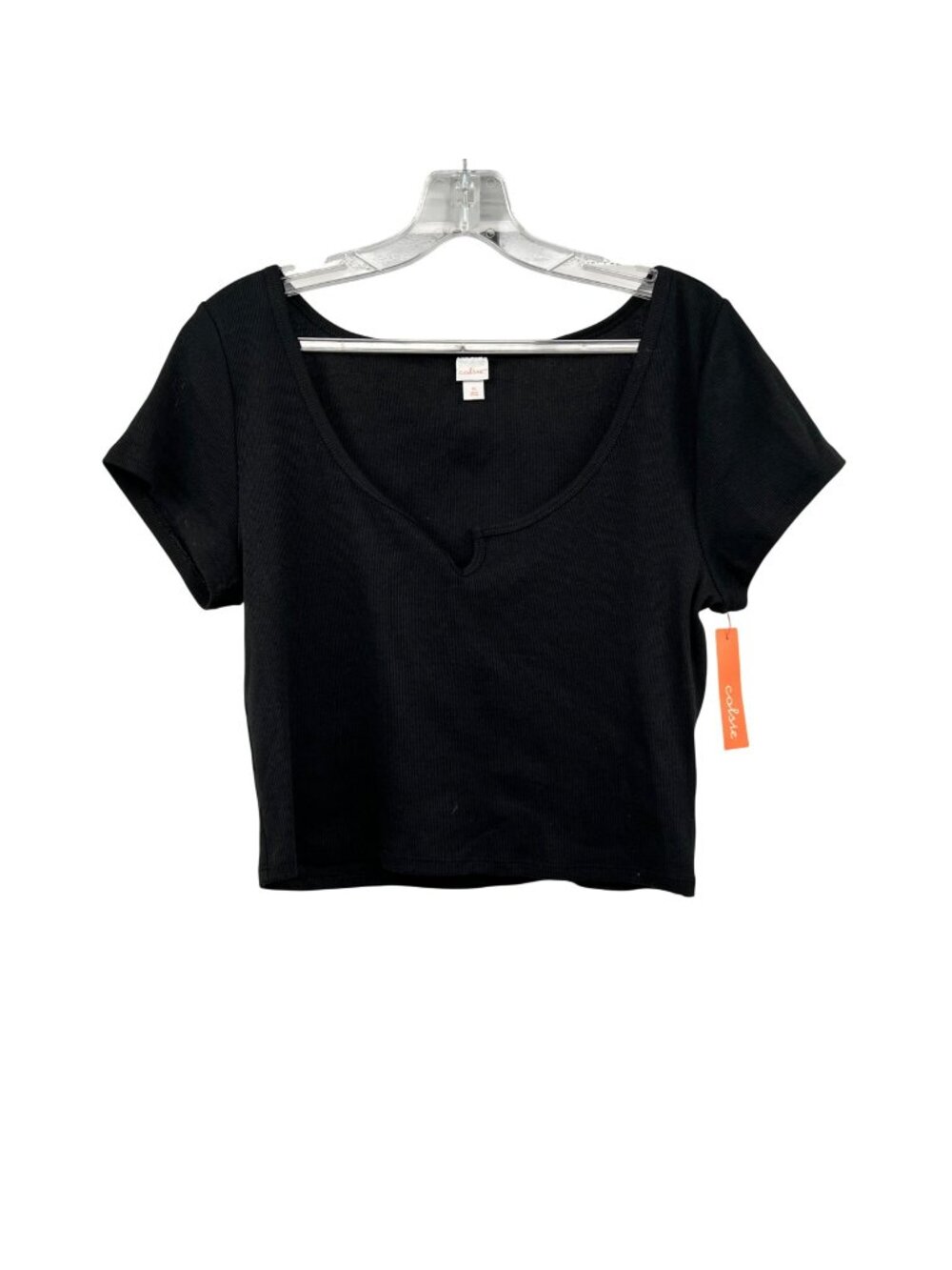 Colsie Womens Crop Top Short Sleeve Ribbed Black Size XL New